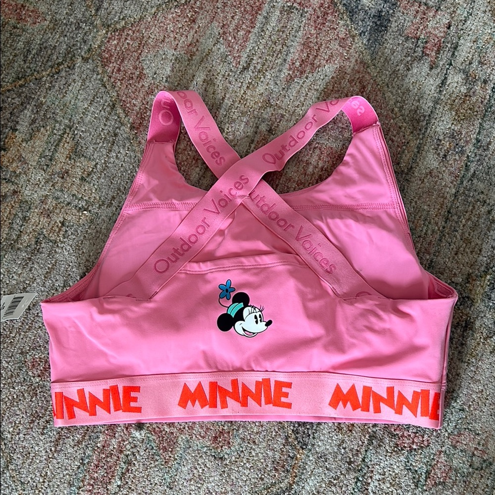 NWT Outdoor voices Pink Minnie Mouse Sports Bra Size Medium